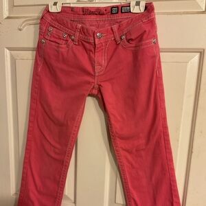 MISS ME MELON CROPPED JEANS SZ.28 RHINESTONE &LEATHER ACCENTS 33X26